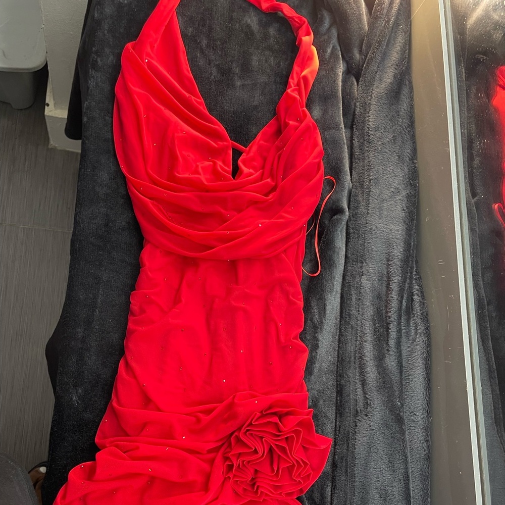 Elegant Red Halter Dress
